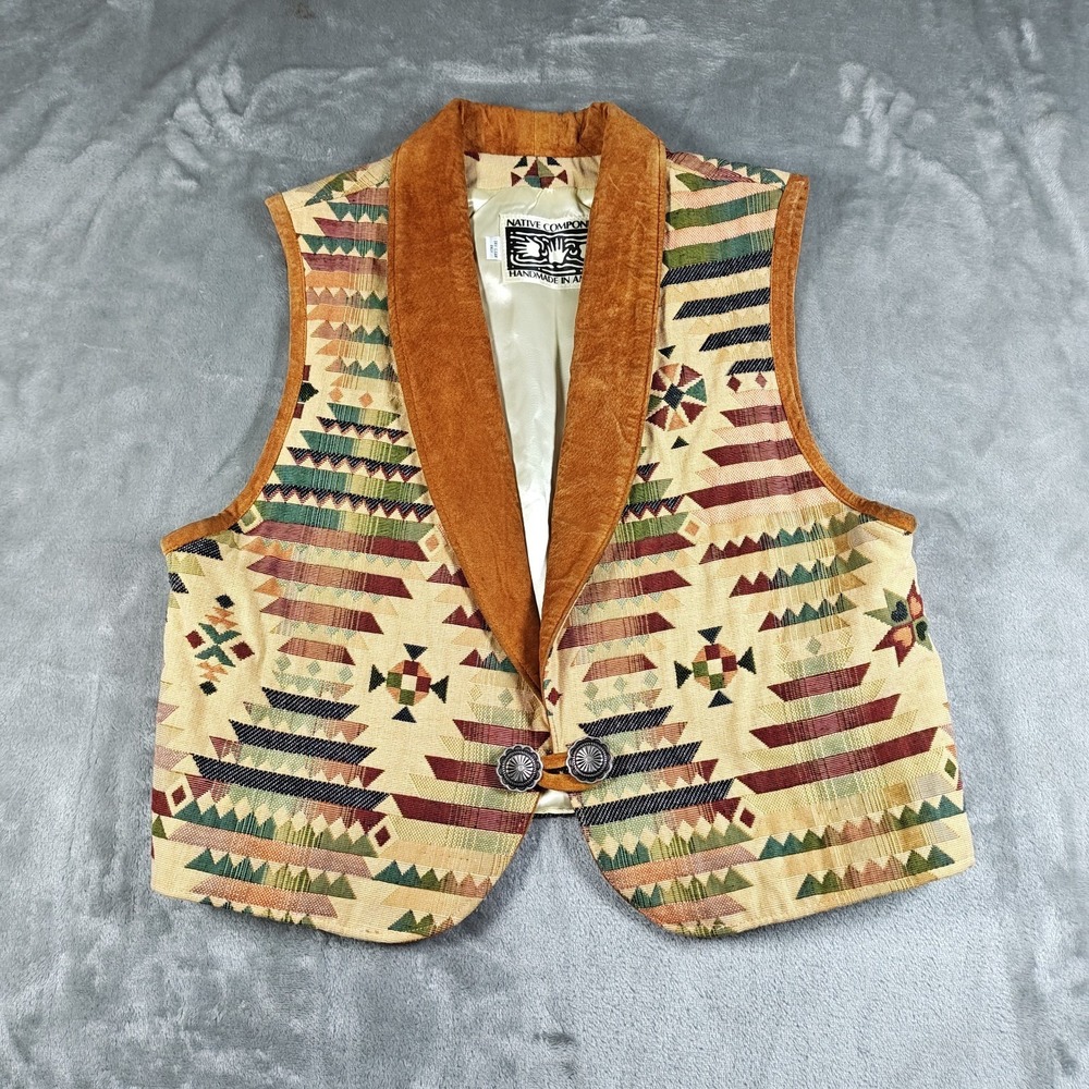 Vintage‎ Native Components Vest Women Medium Southwest Aztec Tapestry Concho USA
